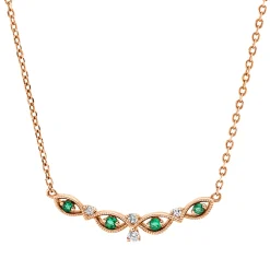 Collier aus 750 Rotgold 4 Smaragde 0,06ct grün 4 Brillanten 0,05ct TW-SI L:45cm