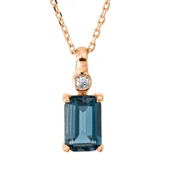 Collier aus 750 Rotgold Topas 0,62ct London Blue Brillant 0,01ct TW-SI L:0,4 cm