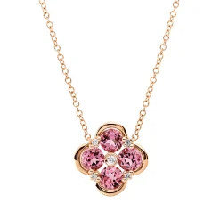 Collier aus 750 Rotgold 4 Turmaline 1,1ct pink 5 Brillanten 0,05ct TW-SI L:43,2cm