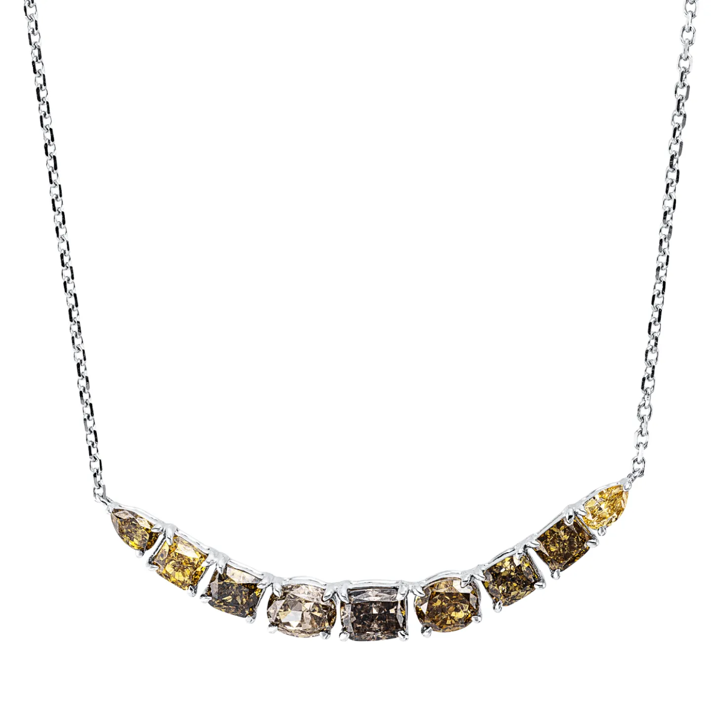 Collier aus 750 Weißgold 9 Diamanten Fanatsy-Schliff 2,78ct braun L:43,2cm