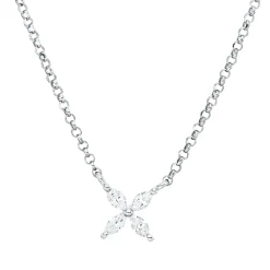 Collier aus 750 Weißgold 4 Diamanten Navette-Schliff 0,1ct TW-SI L:43cm