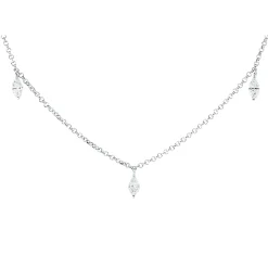 Collier aus 750 Weißgold 3 Diamanten Navette-Schliff 0,11ct TW-SI L:43,2cm