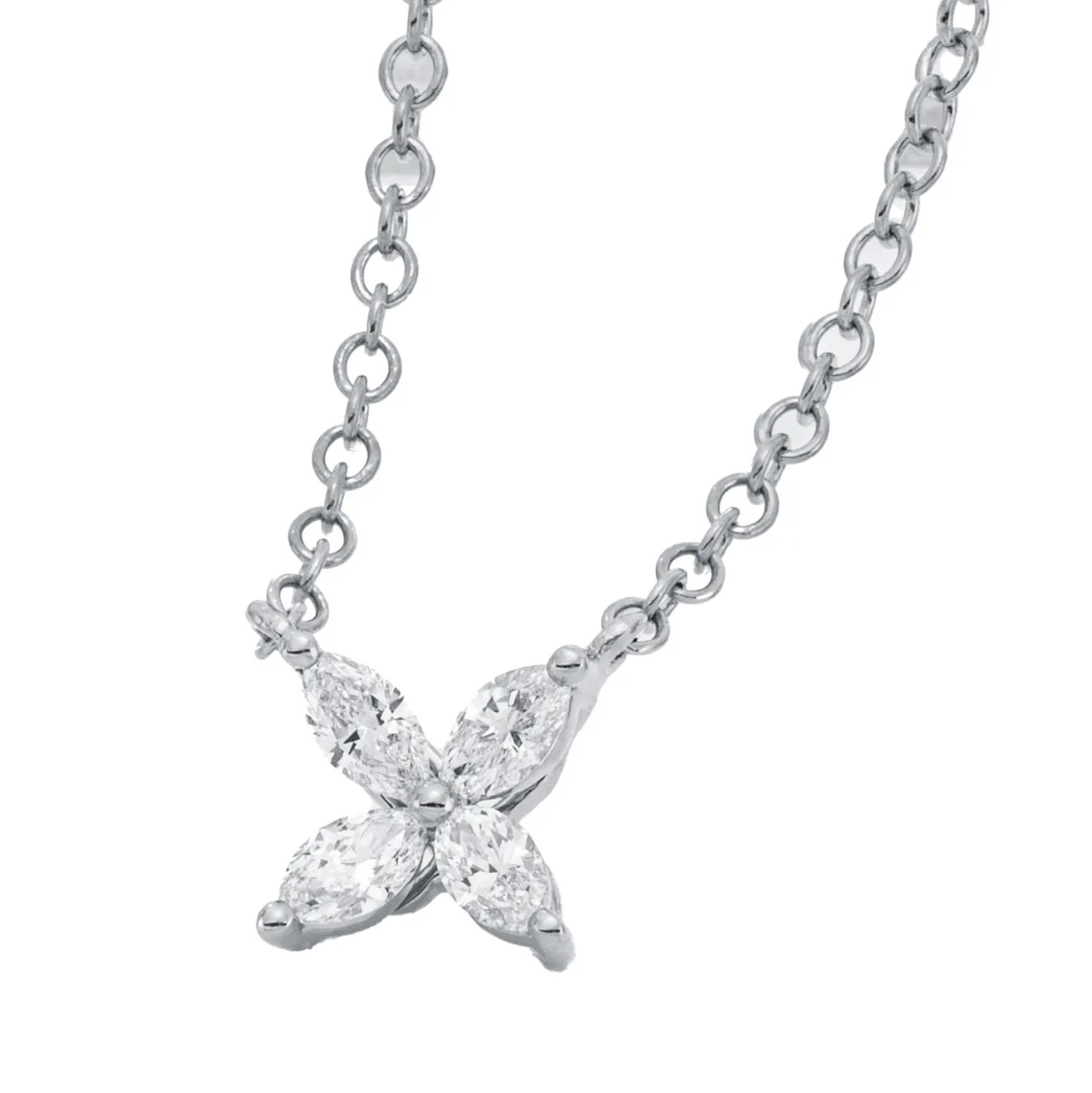 Collier aus 750 Weißgold 4 Diamanten Navette-Schliff 0,21ct TW-VSI/SI L:45cm