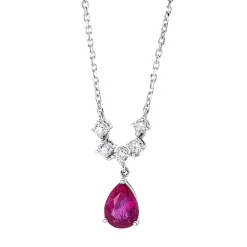 Collier aus 750 Weißgold Rubin 0,92ct rot 5 Brillanten 0,17ct TW-SI L:43,2cm