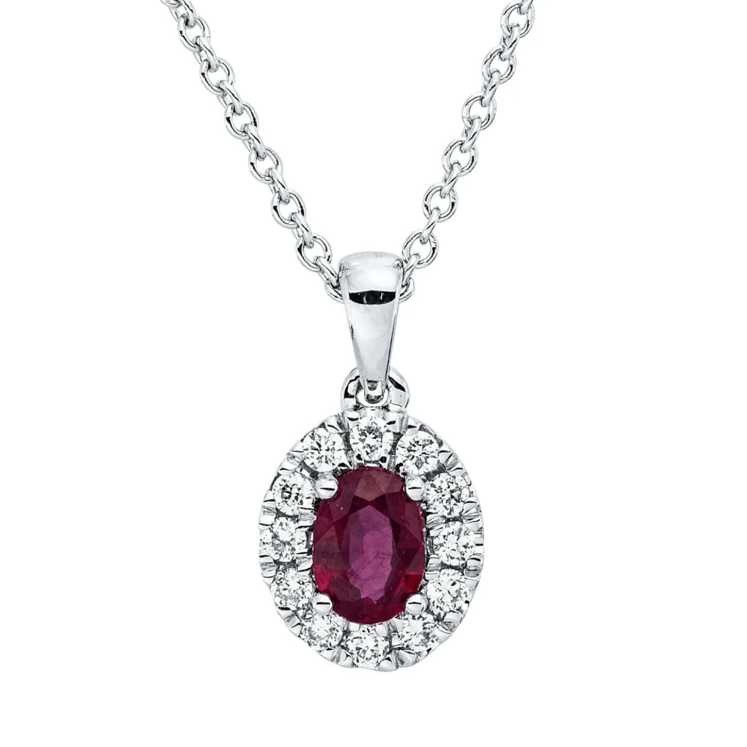 Collier aus 750 Weißgold Rubin 0,27ct rot 12 Brillanten 0,09ct TW-VSI L:45cm