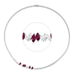 Collier aus 750 Weißgold 5 Rubine 1,21ct rot 86 Diamanten 3,19ct F-VSI L:43,2cm