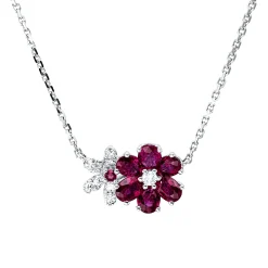 Collier aus 750 Weißgold 7 Rubine 1,42ct rot 9 Diamanten 0,16ct TW-SI L:43,2cm