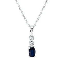 Collier aus 750 Weißgold Saphir 0,35ct blau 2 Brillanten 0,03ct TW-SI L:45cm