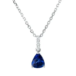 Collier aus 750 Weißgold Saphir 0,71ct blau 3 Brillanten 0,05ct TW-SI L:43,2cm