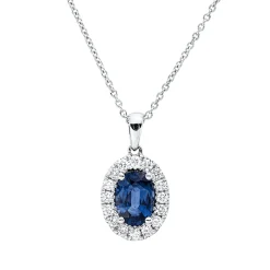 Collier aus 750 Weißgold Saphir 0,84ct blau 16 Brillanten 0,19ct TW-VSI L:45cm