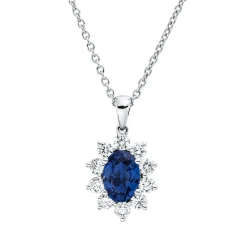 Collier aus 750 Weißgold Saphir 0,97ct blau 10 Brillanten 0,45ct TW-VSI L:45cm