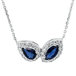 Collier aus 750 Weißgold 2 Saphire 0,97ct blau 28 Brillanten 0,28ct F-VSI L:43,2cm