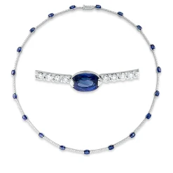 Collier aus 750 Weißgold 19 Saphire 10,67ct blau 170 Brillanten 3,09ct TW-VSI/SI