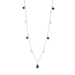 Collier aus 750 Weißgold 5 Saphire 0,95ct blau 4 Brillanten 0,2ct W-SI L:45cm