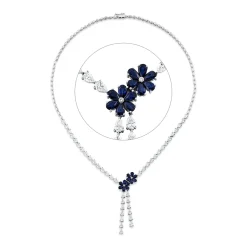 Collier aus 750 Weißgold 12 Saphire 2,61ct blau 44 Diamanten 6,47ct F-SI L:45cm