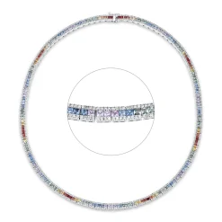 Collier aus 750 Weißgold 196 Saphire 12,61ct mehrfarbig 784 Brillanten 2,78ct F-SI