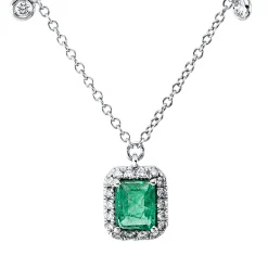 Collier aus 750 Weißgold Smaragd 0,4ct grün 22 Brillanten 0,17ct I L:46cm