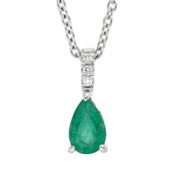 Collier aus 750 Weißgold Smaragd 0,37ct grün 3 Brillanten 0,02ct TW-SI L:45cm
