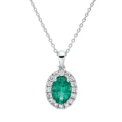 Collier aus 750 Weißgold Smaragd 0,77ct grün 16 Brillanten 0,18ct TW-VSI L:45cm