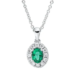 Collier aus 750 Weißgold Smaragd 0,12ct grün 12 Brillanten 0,09ct TW-VSI L:45cm