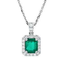 Collier aus 750 Weißgold Smaragd 0,89ct grün 21 Brillanten 0,24ct TW-VSI L:45cm