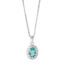 Collier aus 750 Weißgold Smaragd 0,4ct grün 12 Diamanten 0,25ct TW-SI L:45cm