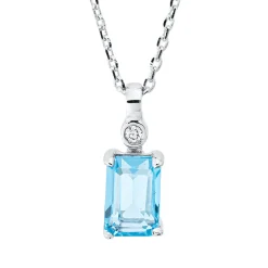 Collier aus 750 Weißgold Topas 0,78ct blau Brillant 0,01ct TW-SI L:45cm