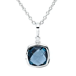 Collier aus 750 Weißgold Topas 0,81ct London Blue Brillant 0,02ct TW-SI L:45cm