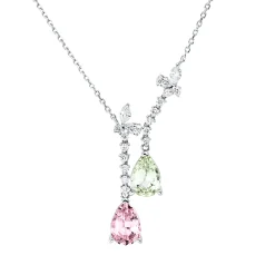 Collier aus 750 Weißgold 2 Turmaline 2,99ct mehrfarbig 18 Diamanten 0,53ct TW-SI