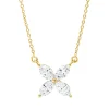 Collier Blume aus 750 Gelbgold 4 Diamanten Navette-Schliff 0,37ct TW-SI L:45cm