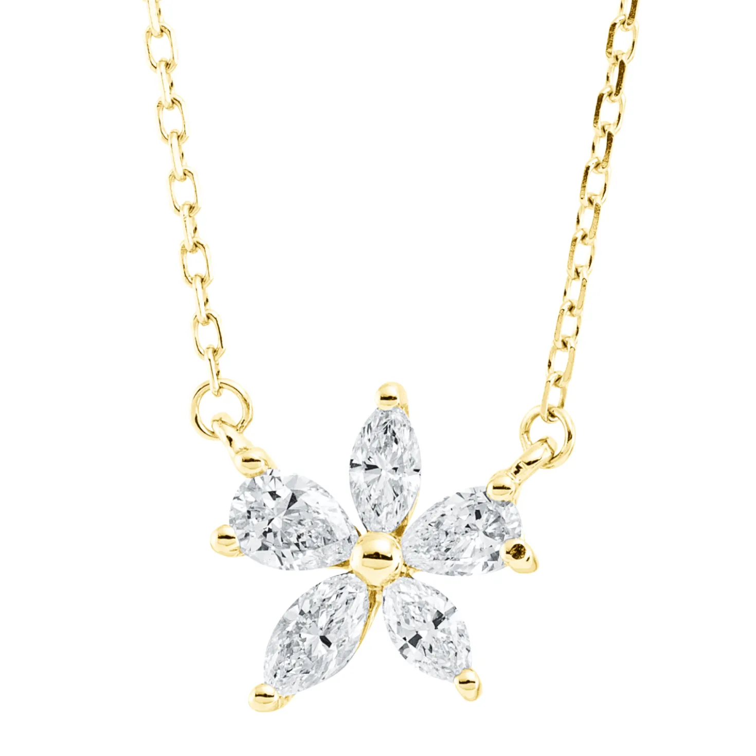 Collier Blume aus 750 Gold Gelbgold 5 Diamanten 0,34ct TW-VSI L:45,7cm