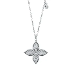 Collier Blume aus 750 Gold Weißgold 25 Diamanten 0,25ct TW-SI L:45cm