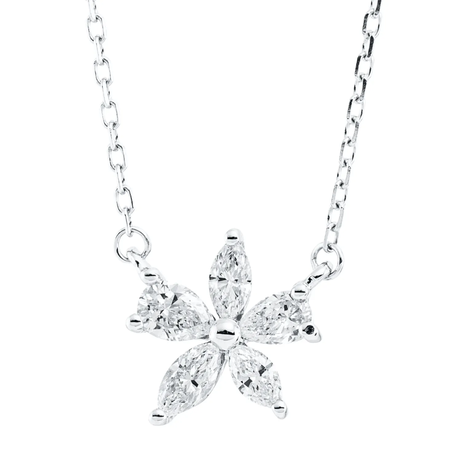 Collier Blume aus 750 Gold Weißgold 5 Diamanten 0,35ct TW-VSI L:45,7cm