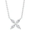 Collier Blume aus 750 Weißgold 4 Diamanten Navette-Schliff 0,41ct TW-SI L:45,7cm