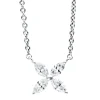 Collier Blume aus 750 Weißgold 4 Diamanten Navette-Schliff 0,3ct TW-SI L:45cm