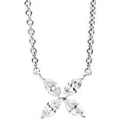 Collier Blume aus 750 Weißgold 4 Diamanten Navette-Schliff 0,3ct TW-SI L:45cm