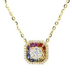 Collier 750 Gelbgold 12 Saphire 0,33ct mehrfarbig 45 Brillanten 0,3ct TW-SI L:45cm