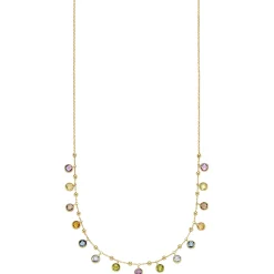 Collier 585 Gold Gelbgold mit Blautopas Amethyst Peridot Citrin Rauchquarz 45cm