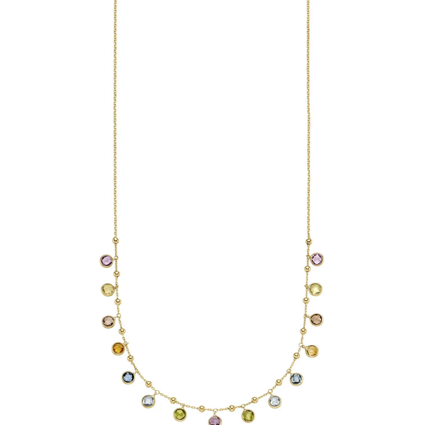 Collier 585 Gold Gelbgold mit Blautopas Amethyst Peridot Citrin Rauchquarz 45cm
