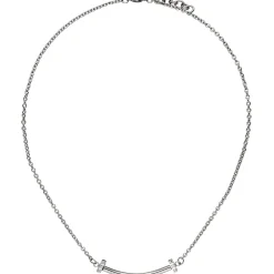 Collier Halskette Ankerkette Stäbchen-Anhänger & Zirkonia weiß, Edelstahl, 45cm