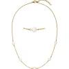 Collier Halskette aus Edelstahl vergoldet mit 5 Süßwasser Perlen weiß 42-46cm