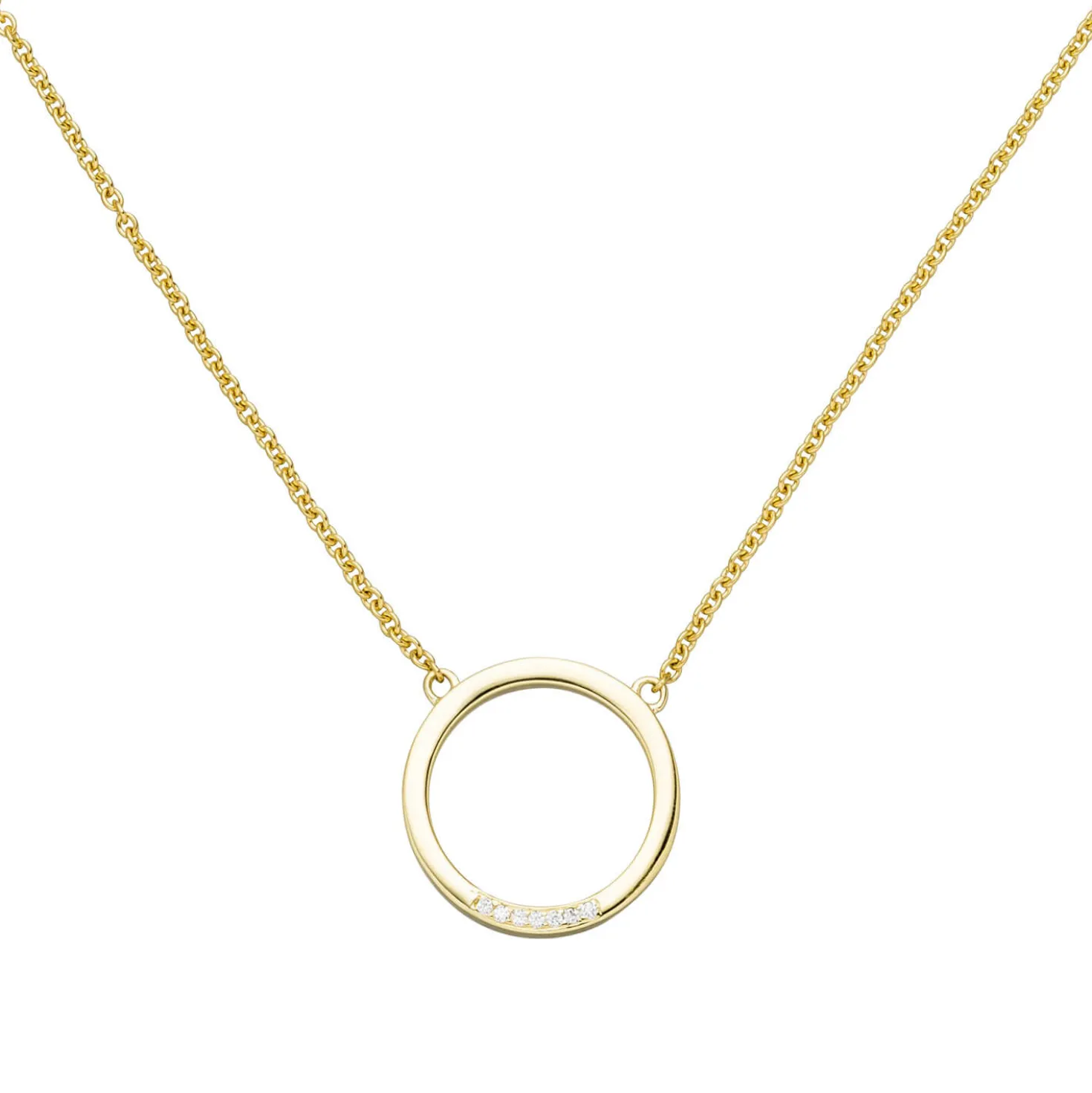 Collier Halskette aus 585 Gold Gelbgold Kreis mit 7 Diamanten 0.04Ct W/SI 44cm
