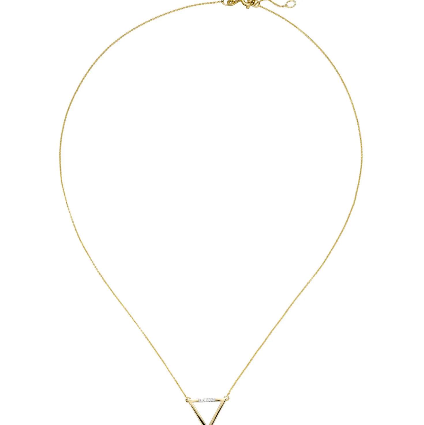 Collier Halskette Dreieck aus 585 Gold Gelbgold mit 4 Diamanten 0,02 Ct. 40-42cm