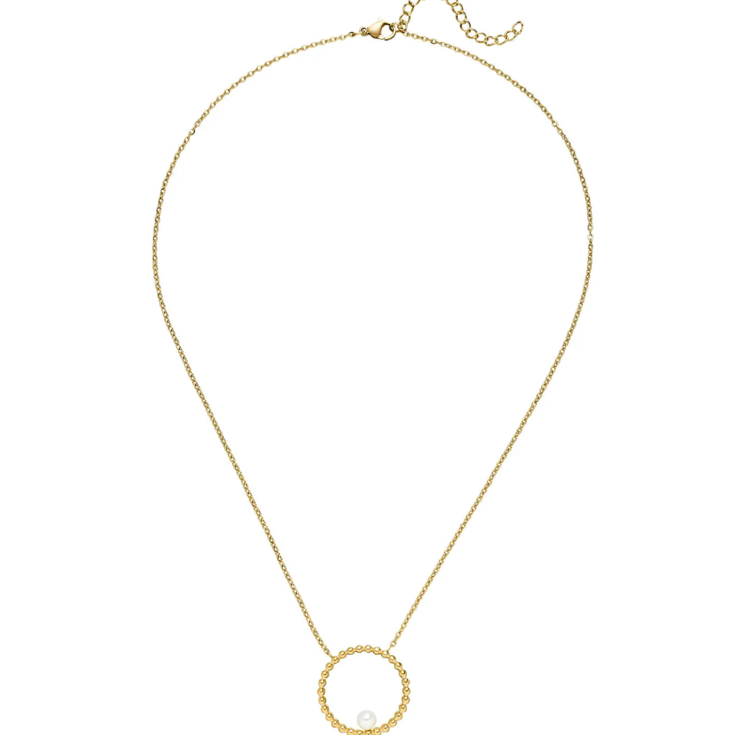 Collier Halskette Edelstahl gold-farben Anhänger Kreis Süßwasser Perle 45-50cm