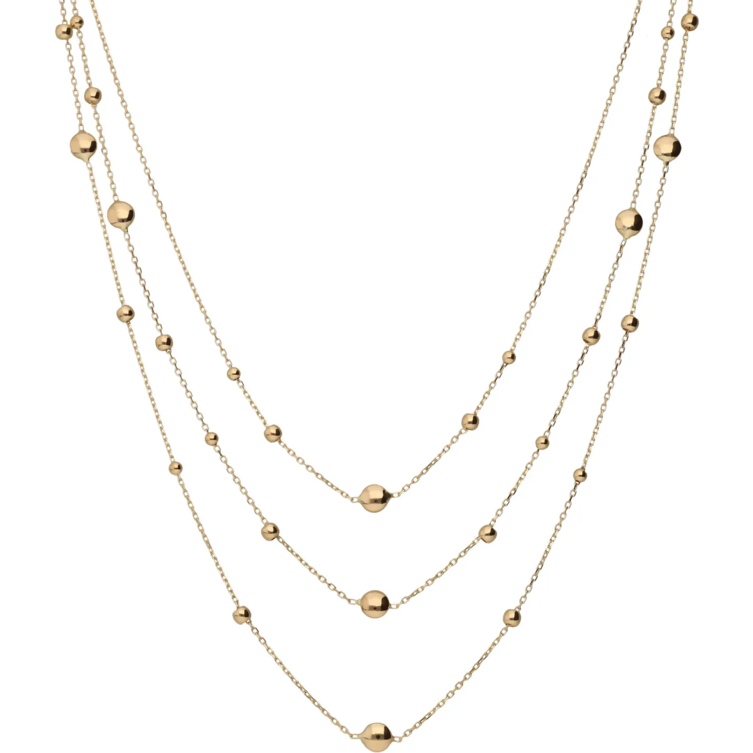 Collier Halskette Halsschmuck 3-reihig mit Elementen 585 Gold Gelbgold 42-45cm