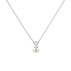 Collier Halskette mit Anhänger Anker Schiffsanker 925 Silber mit 5 Zirkonia 45cm
