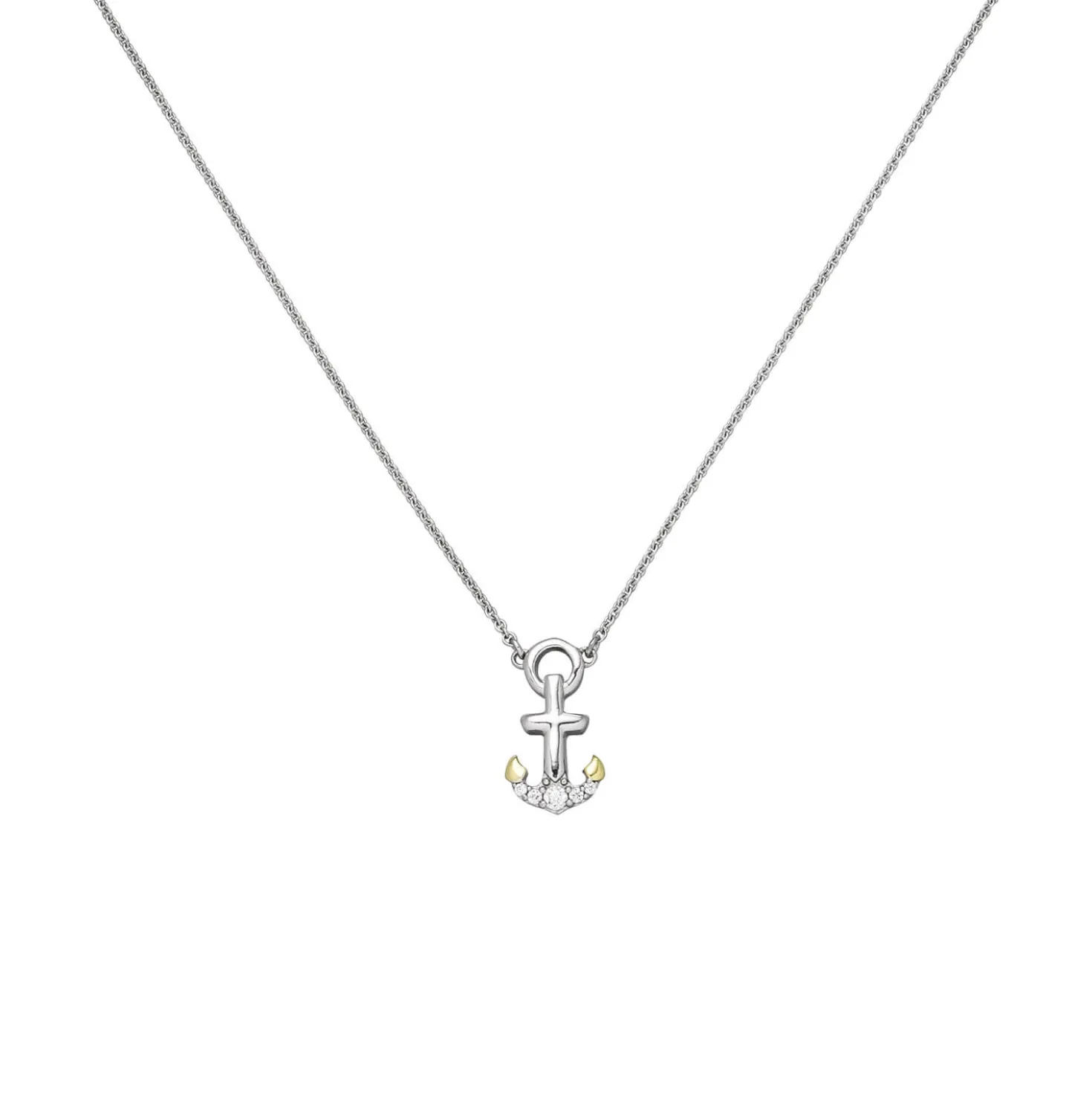 Collier Halskette mit Anhänger Anker Schiffsanker 925 Silber mit 5 Zirkonia 45cm