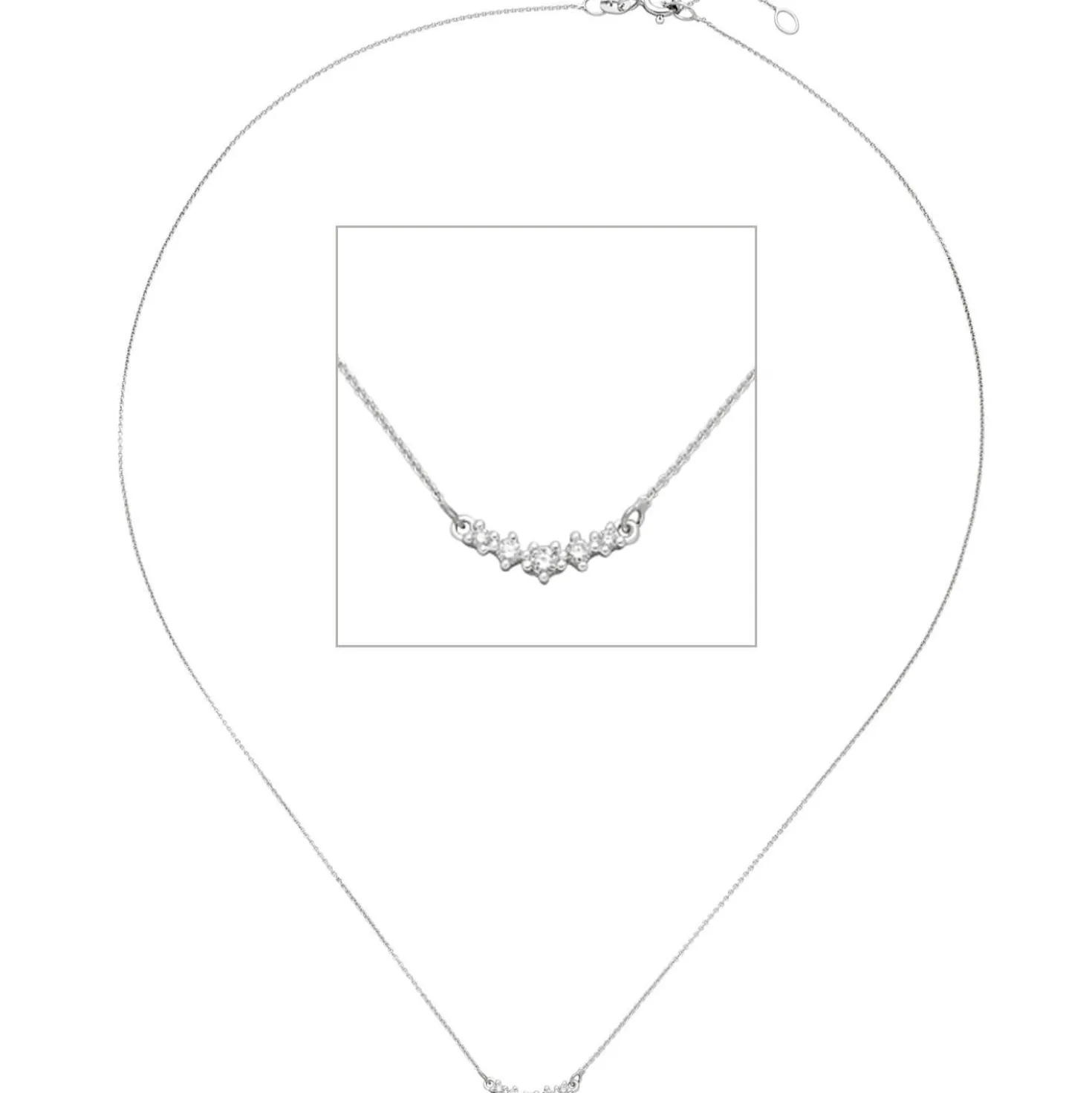 Collier Halskette mit Anhänger 585 Gold Weißgold 5 Diamanten 0.08Ct W/SI 42cm