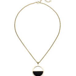 Collier Halskette mit Anhänger Kreis Edelstahl gelbgoldfarben beschichtet 45,5cm