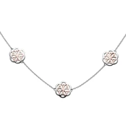 Collier Halskette mit drei Anhänger Blumen Muster, 925 Silber vergoldet, 42cm